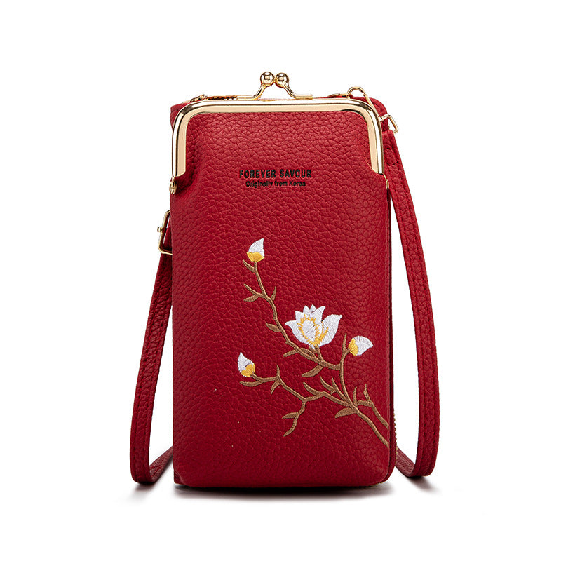 Embroidered women's crossbody wallet