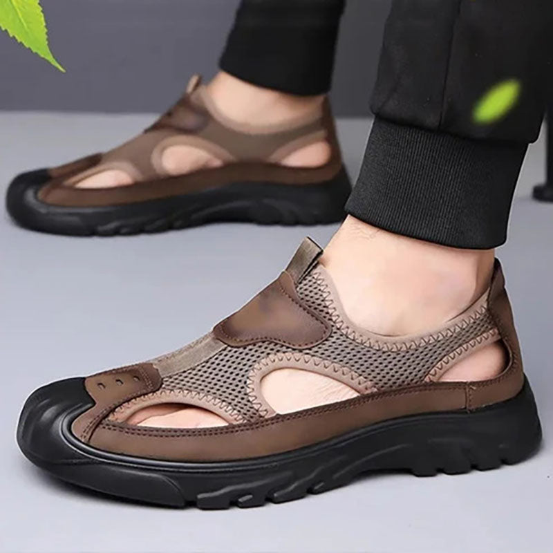 Openwork knitted mesh sandals