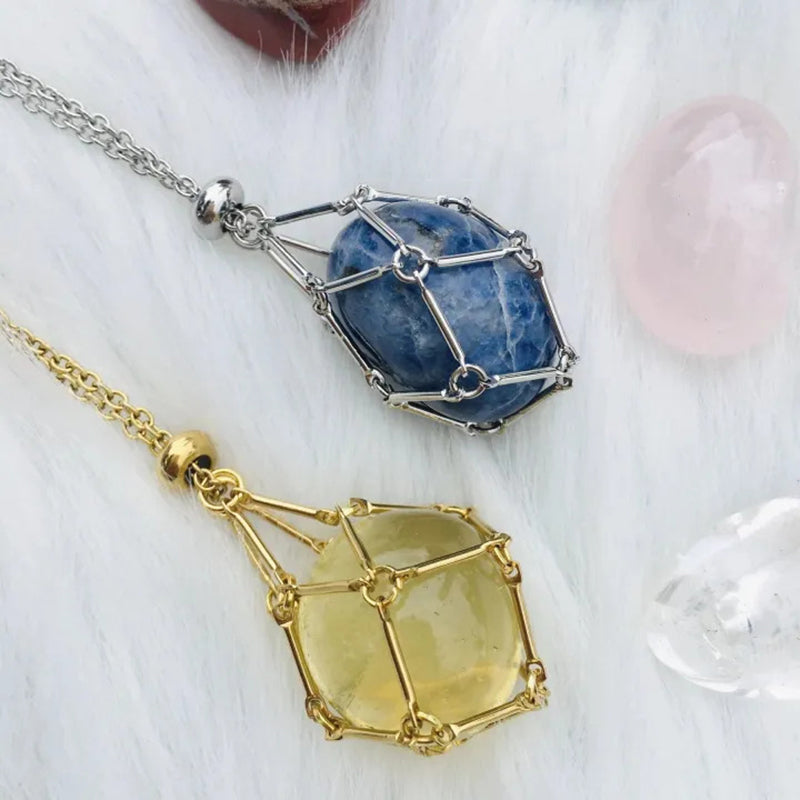 DIY Adjustable Natural Crystal Mesh Metal Bamboo Style Necklace