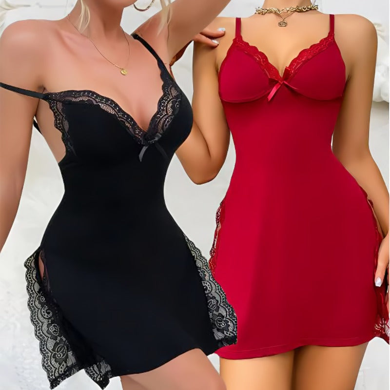 ππ Lace Bow Slit Nightdress