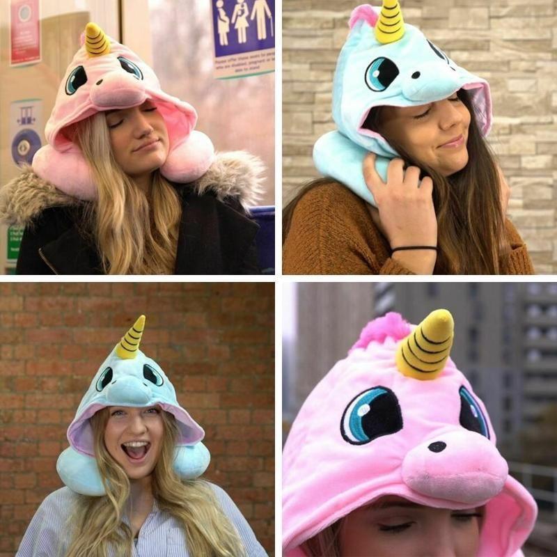 Unicorn Hooded Animal Travel Neck Pillow