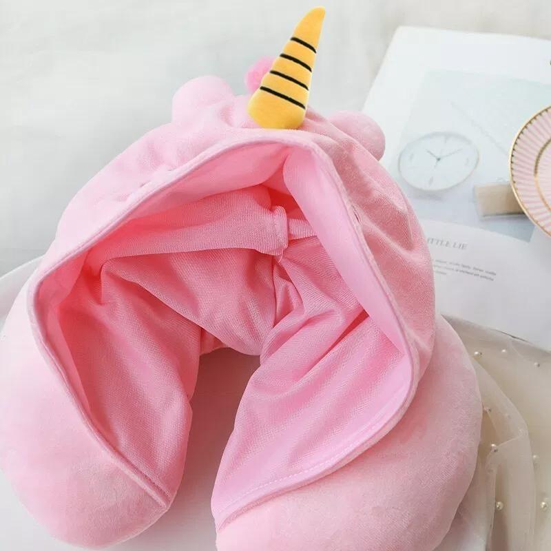 Unicorn Hooded Animal Travel Neck Pillow