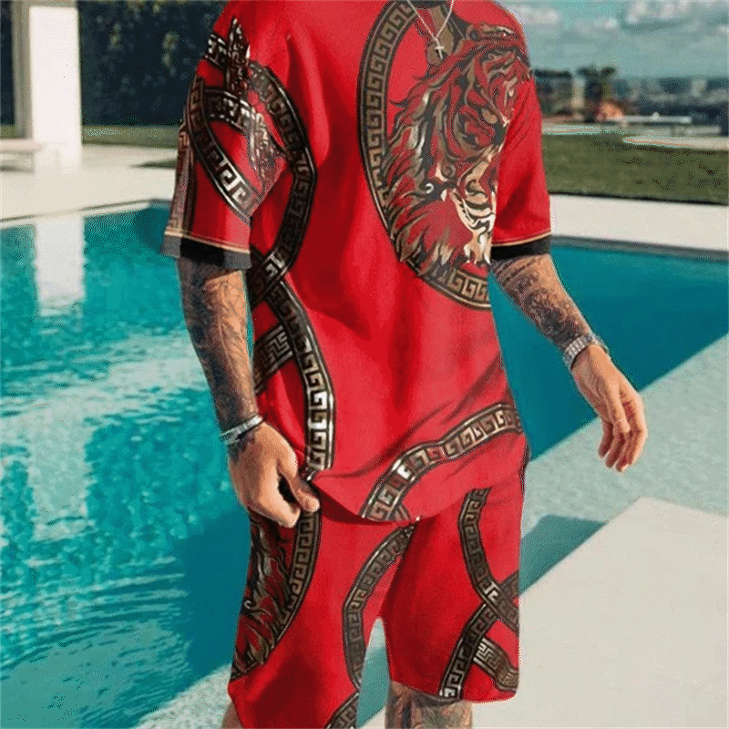 MEN'S FASHION TIGER PRINTING SHORTS SUIT