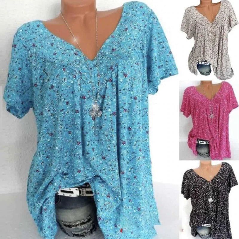 Casual Loose V Neck Short Sleeve Tee Shirt