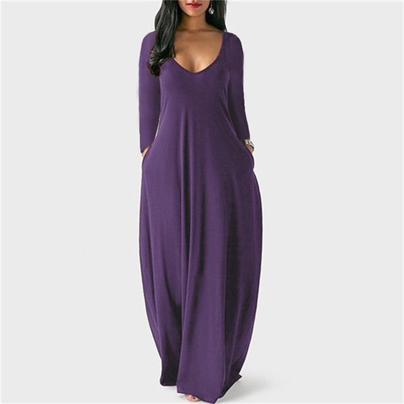 Solid Slant Pocket Dress