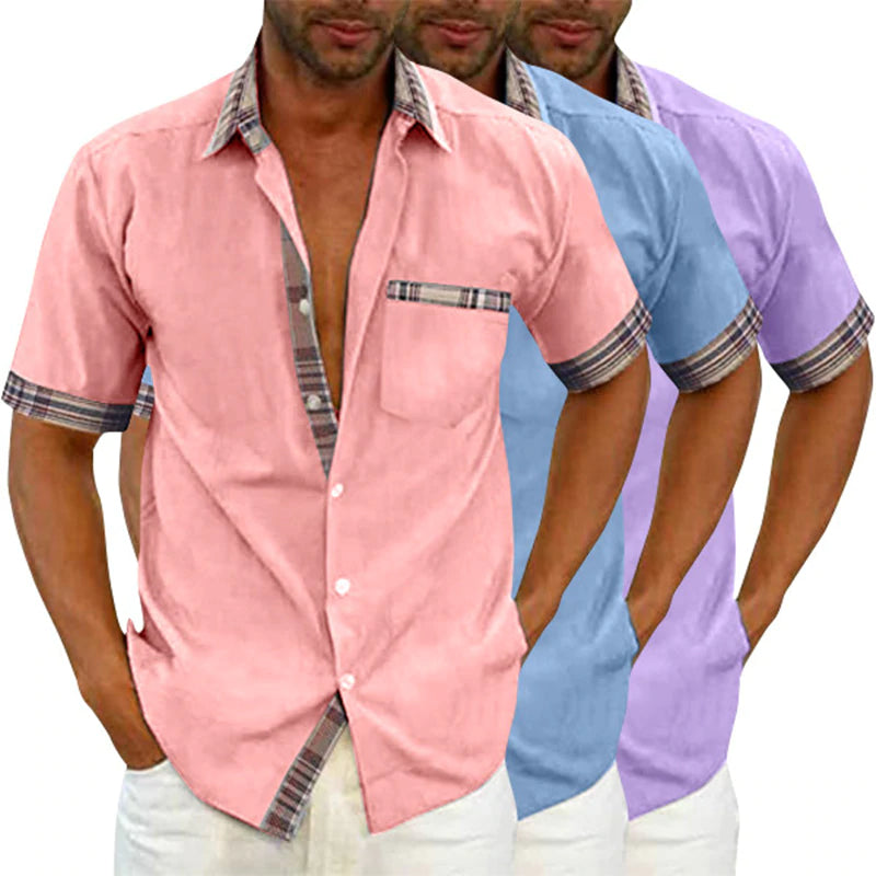 Men's Casual Plaid Collar Button Summer Linen Shirt