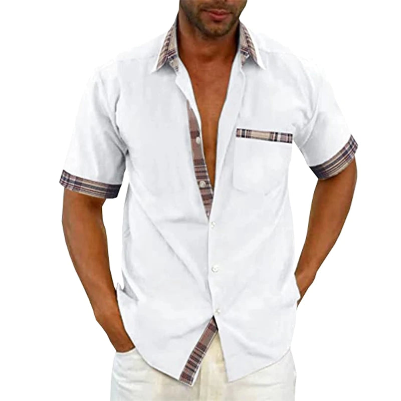 Men's Casual Plaid Collar Button Summer Linen Shirt