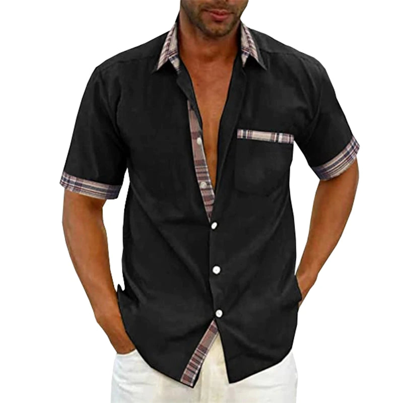 Men's Casual Plaid Collar Button Summer Linen Shirt