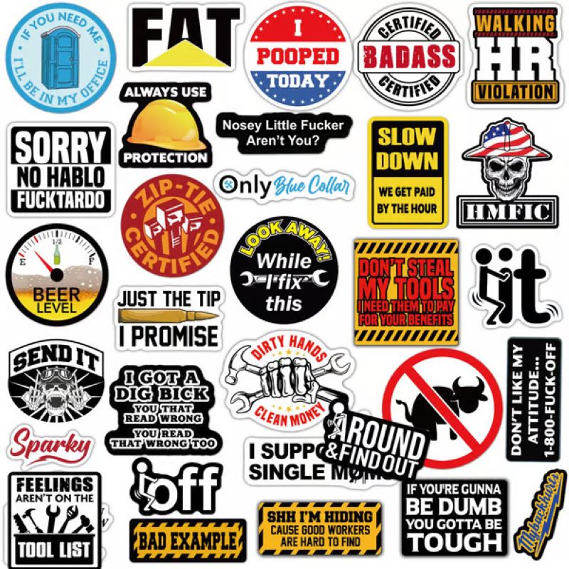 🔥🔥150 Pcs blue collar funny stickers👷‍♂️