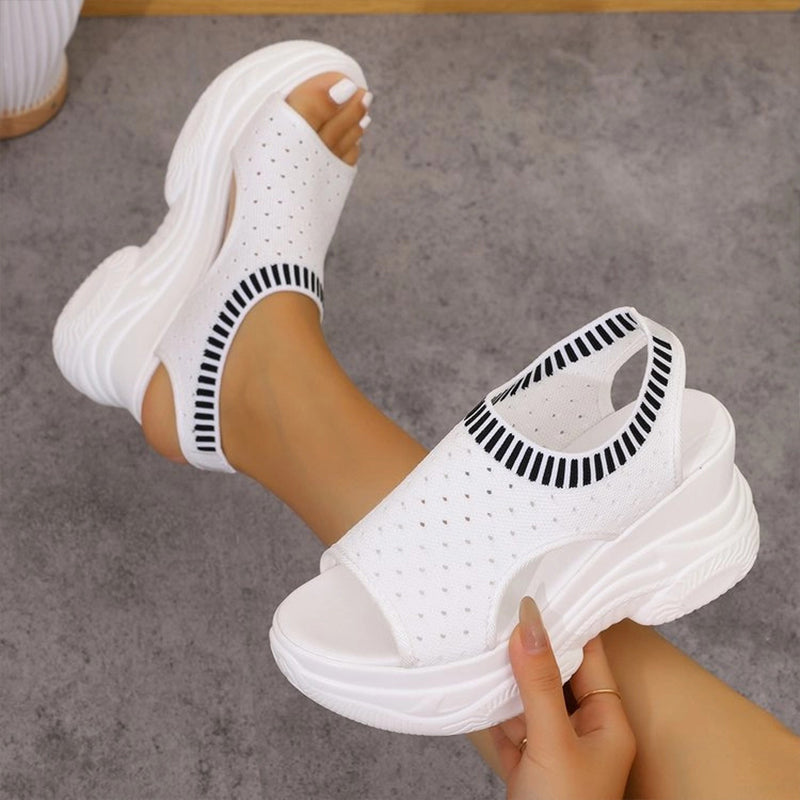 Breathable knit wedge platform shoes with arch support