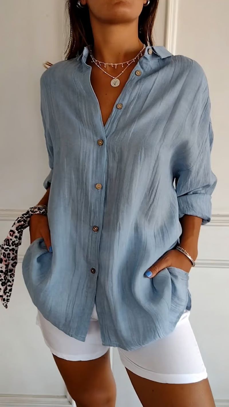 ✨Women's Cotton and Linen Casual Single-Breasted Pleated Lapel Shirt