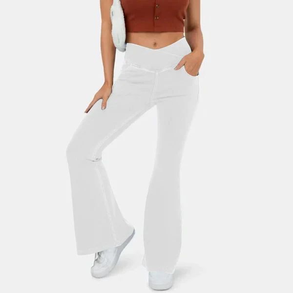 High-waisted stretch denim flared pants