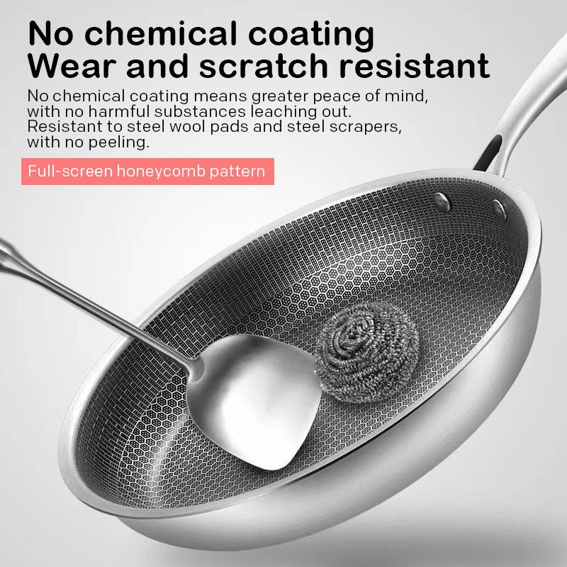 Non-stick stainless steel honeycomb frying pan