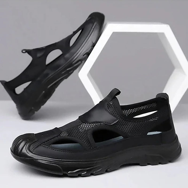 Openwork knitted mesh sandals