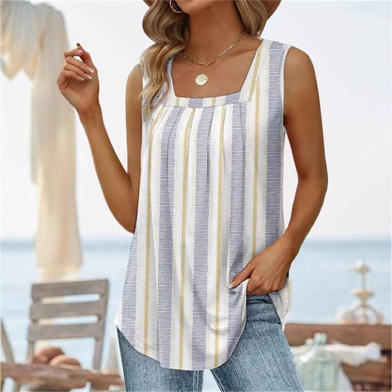 Sleeveless Square Neck Printed Vest