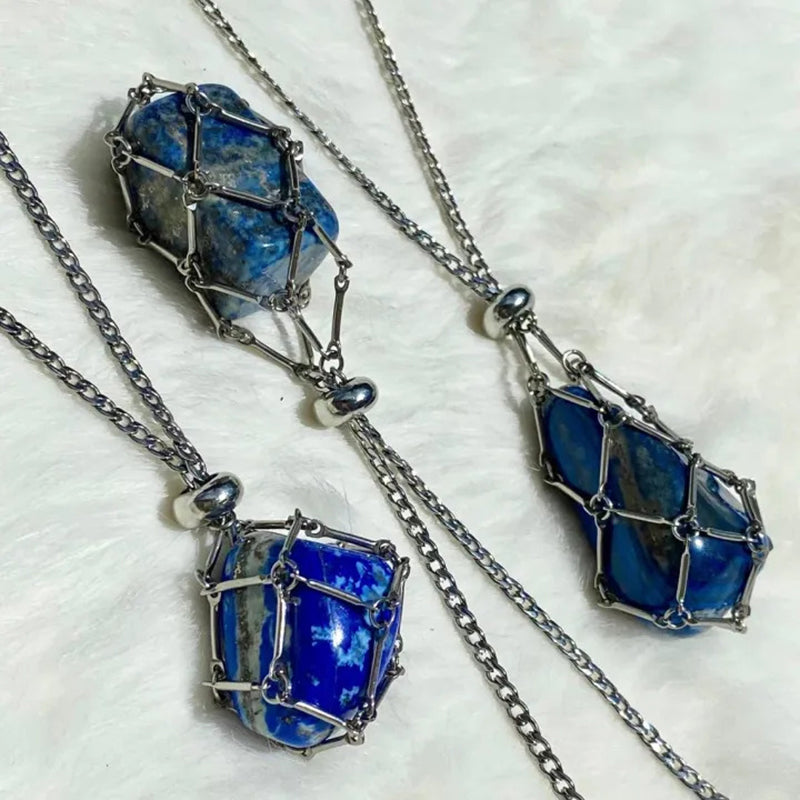 DIY Adjustable Natural Crystal Mesh Metal Bamboo Style Necklace
