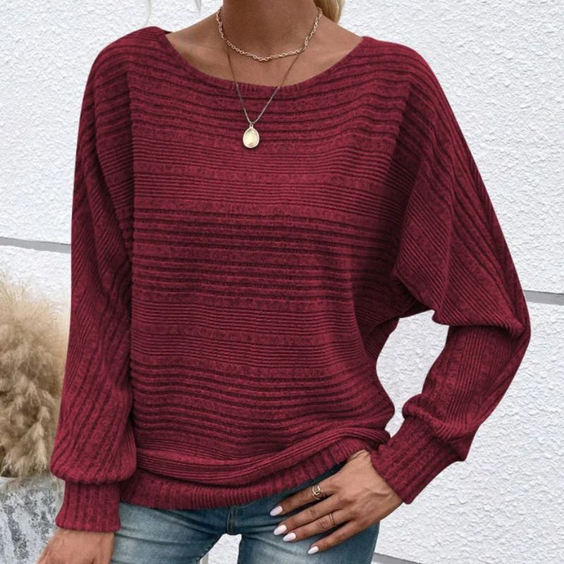 Solid Round-Neck Striped Top with Long Sleeves