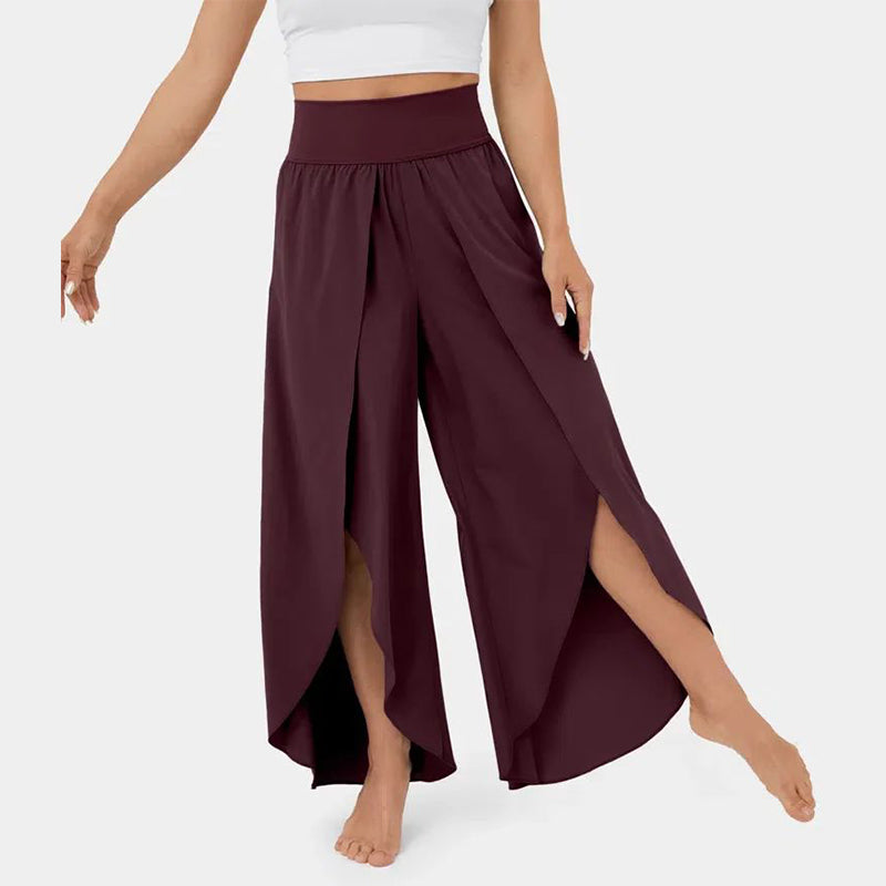 High Waist Back Pocket Flowy Slit Wide Leg Quick Dry Casual Pants