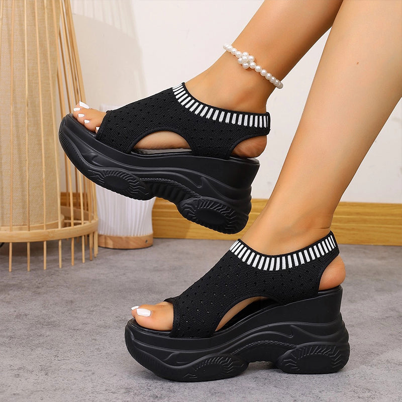 Breathable knit wedge platform shoes with arch support