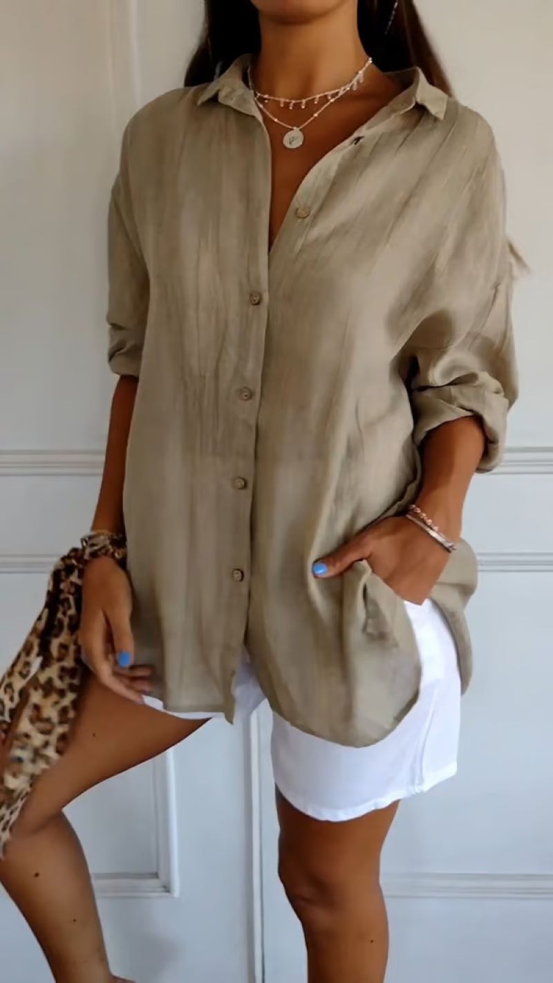 ✨Women's Cotton and Linen Casual Single-Breasted Pleated Lapel Shirt