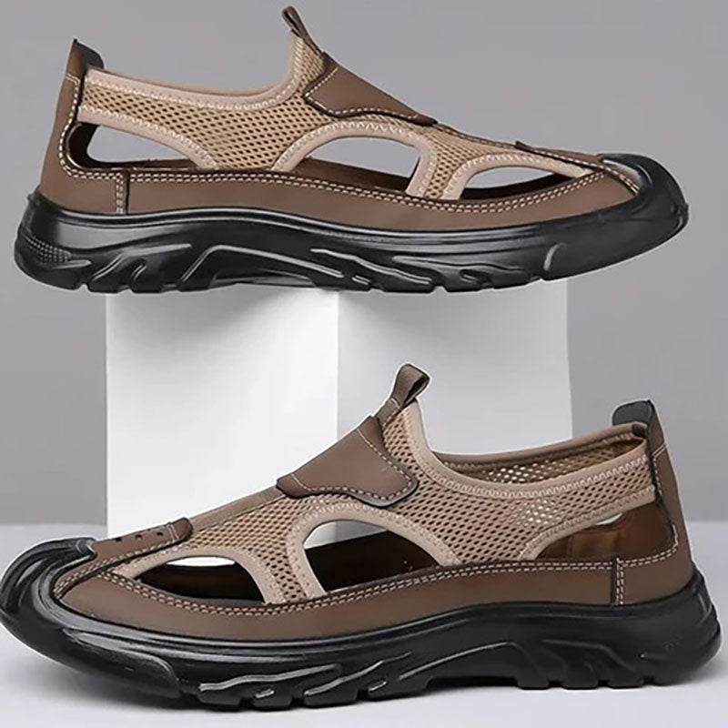 Openwork knitted mesh sandals