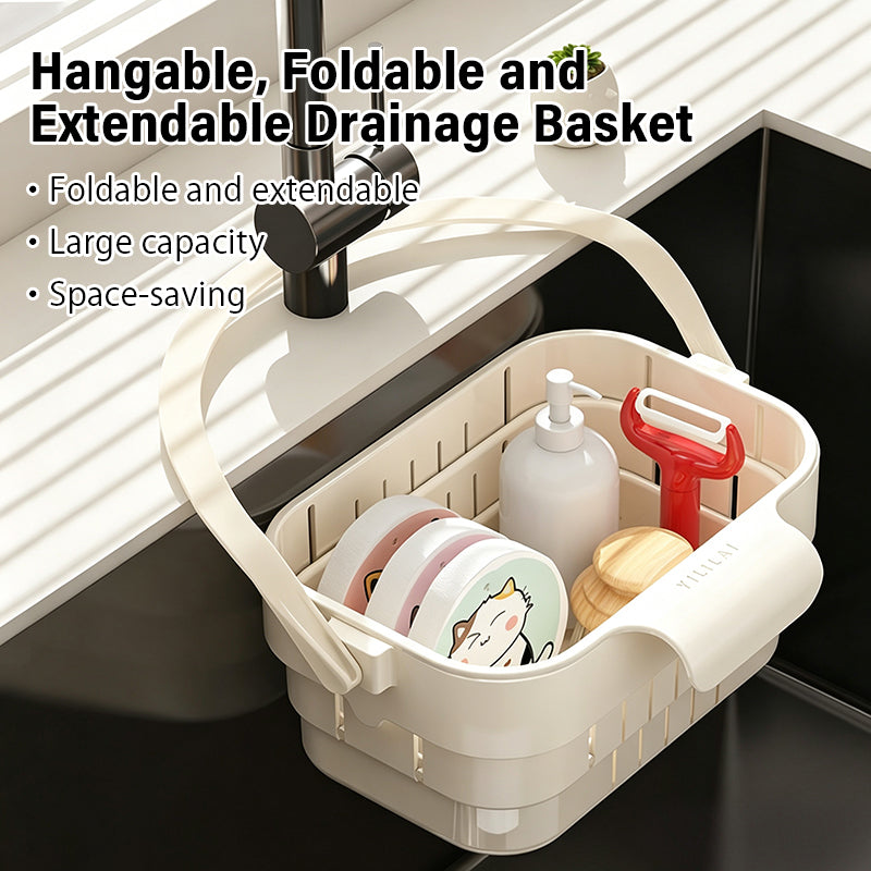 Hangable foldable telescopic drain basket