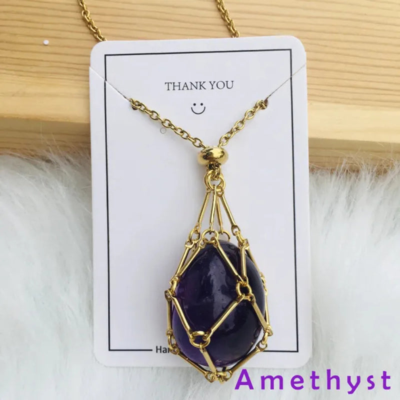 DIY Adjustable Natural Crystal Mesh Metal Bamboo Style Necklace