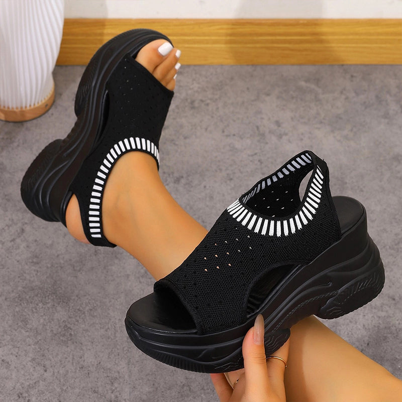 Breathable knit wedge platform shoes with arch support