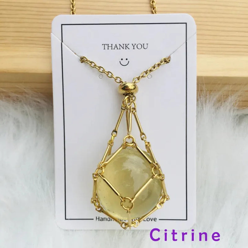 DIY Adjustable Natural Crystal Mesh Metal Bamboo Style Necklace