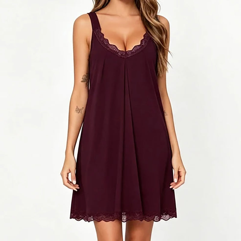 Women's Loose-Fit V-Neck Modal & Lace Nightgown (2026 Series)