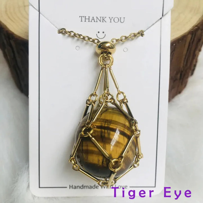 DIY Adjustable Natural Crystal Mesh Metal Bamboo Style Necklace