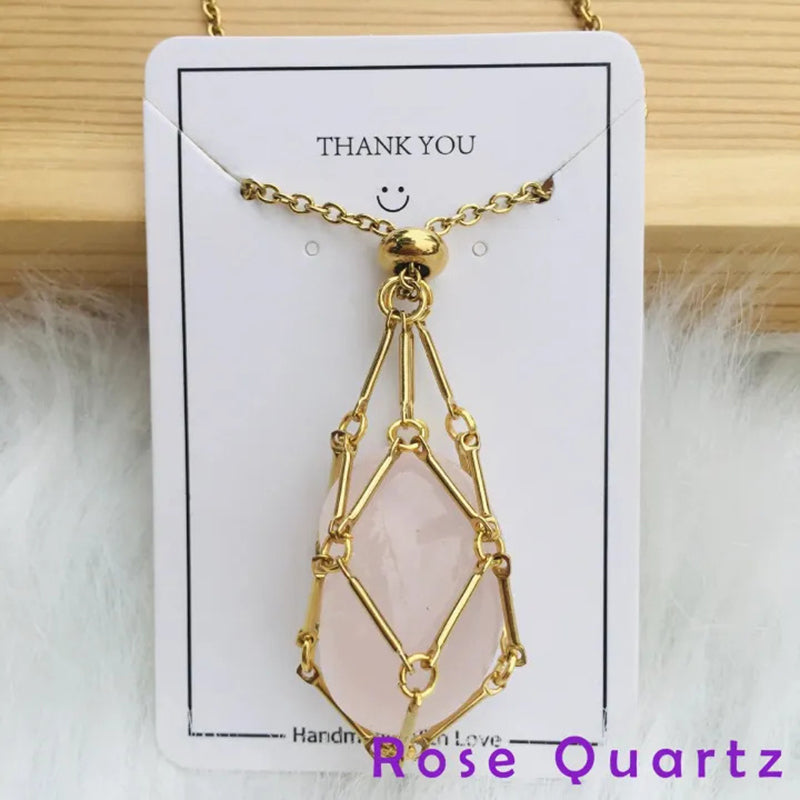 DIY Adjustable Natural Crystal Mesh Metal Bamboo Style Necklace
