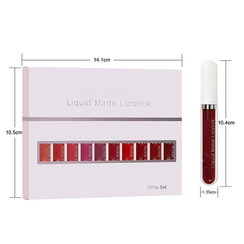A set of 10 matte, waterproof, long-lasting lip glosses