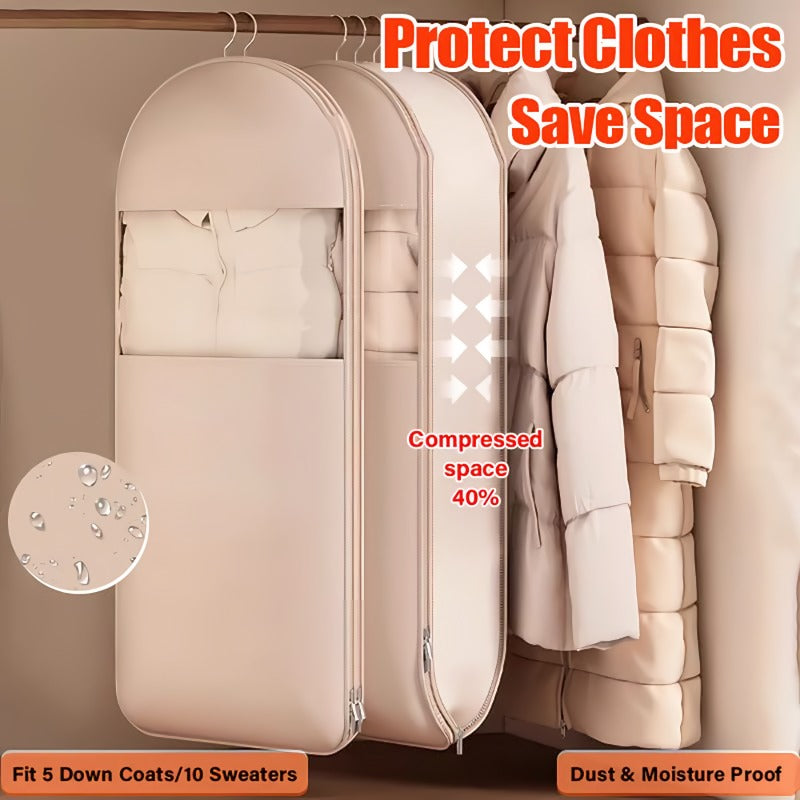 👕Space saving hanging garment bag with self-compressing zipper