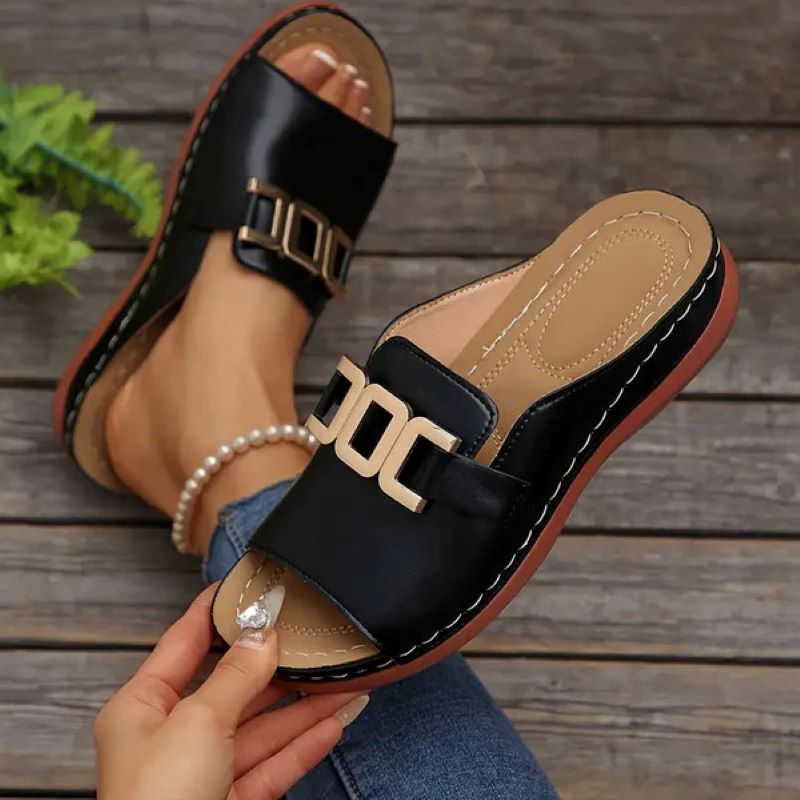 Artificial Leather Open Toe Slippers