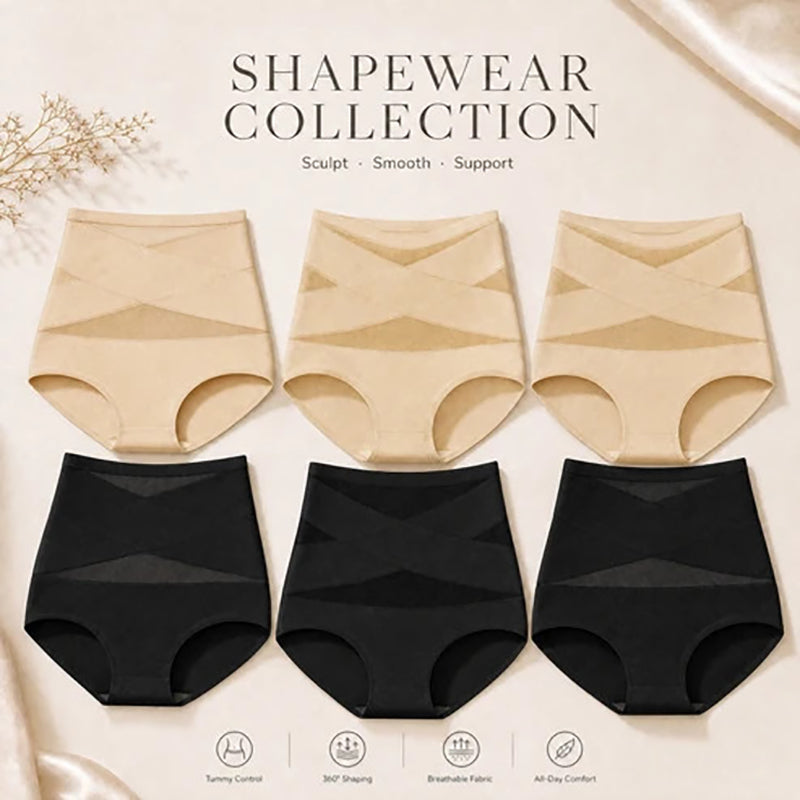 Plus-size high-waisted cross-over shaping underwear