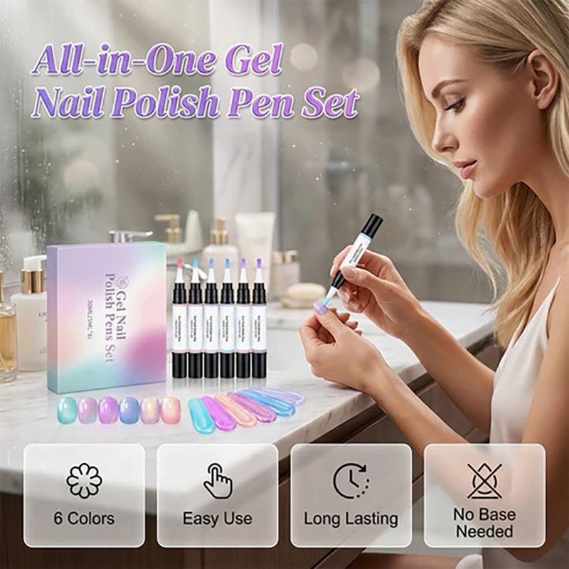 6-Piece No-Base-Coat Gel Nail Polish Pen Set