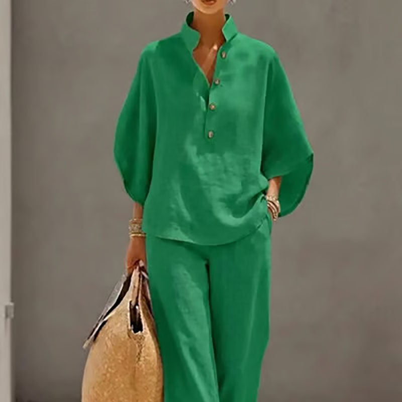 Women's casual shirt and wide-leg pants suit