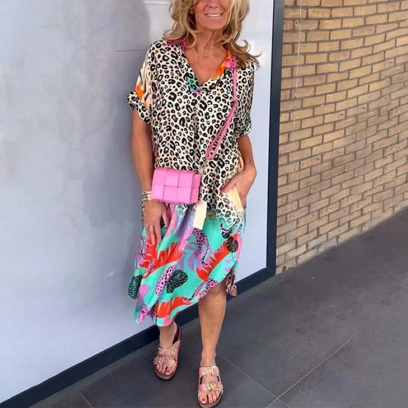 V-Neck Printed Loose Dress