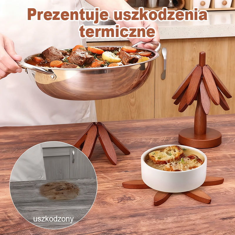 Podstawka pod gorące naczynia z naturalnego drewna, odporna na ciepło