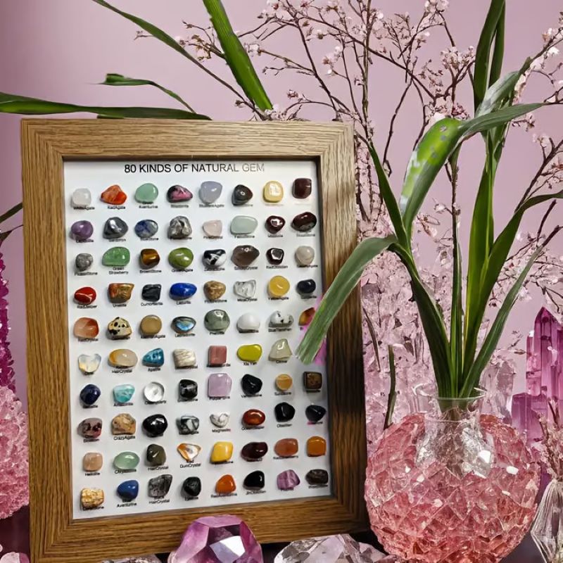 80 Mineral Specimens Framed Box