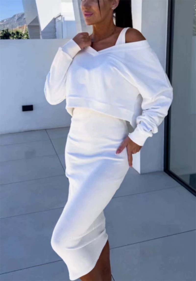 💥Women's Two-Piece Sleeveless Dress and Loose V-Neck Pullover💥