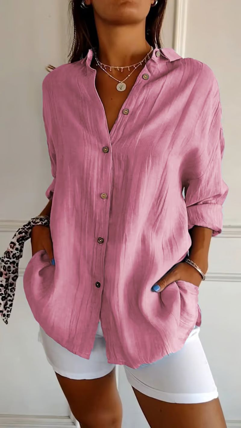 ✨Women's Cotton and Linen Casual Single-Breasted Pleated Lapel Shirt