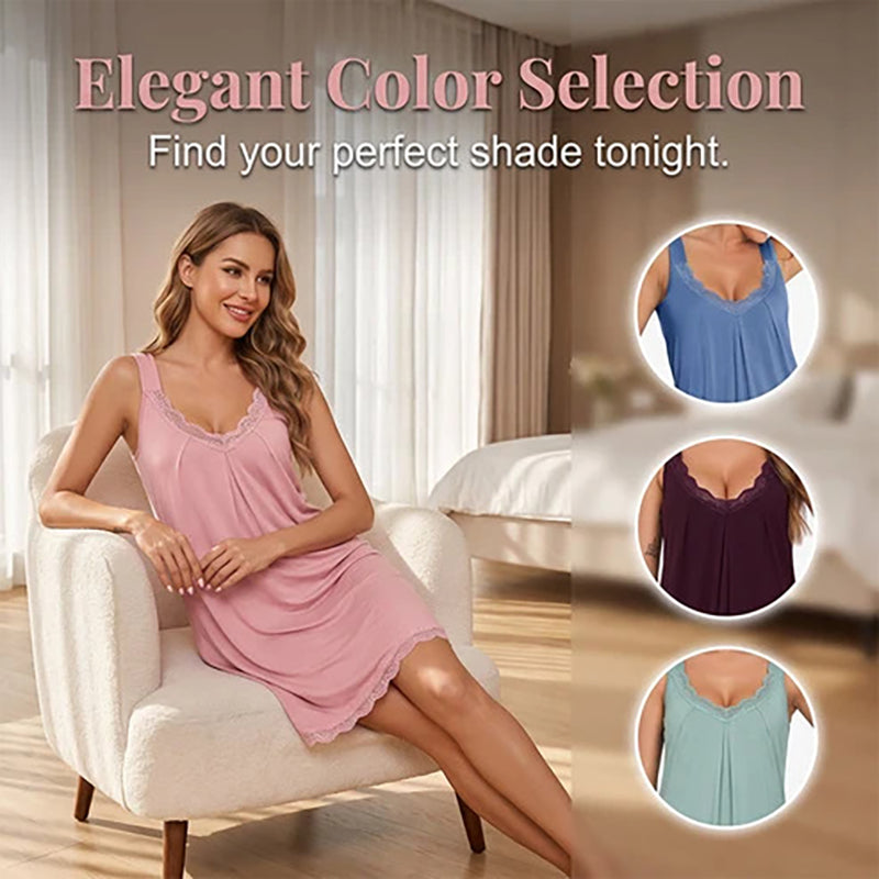 Women's Loose-Fit V-Neck Modal & Lace Nightgown (2026 Series)