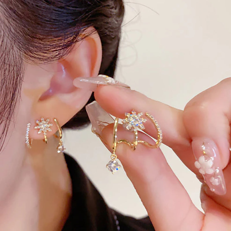 Eight-pointed star linear earrings
