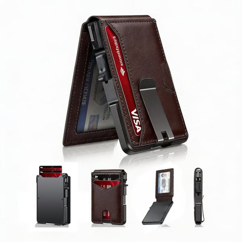 RFID folding leather carbon fiber card holder