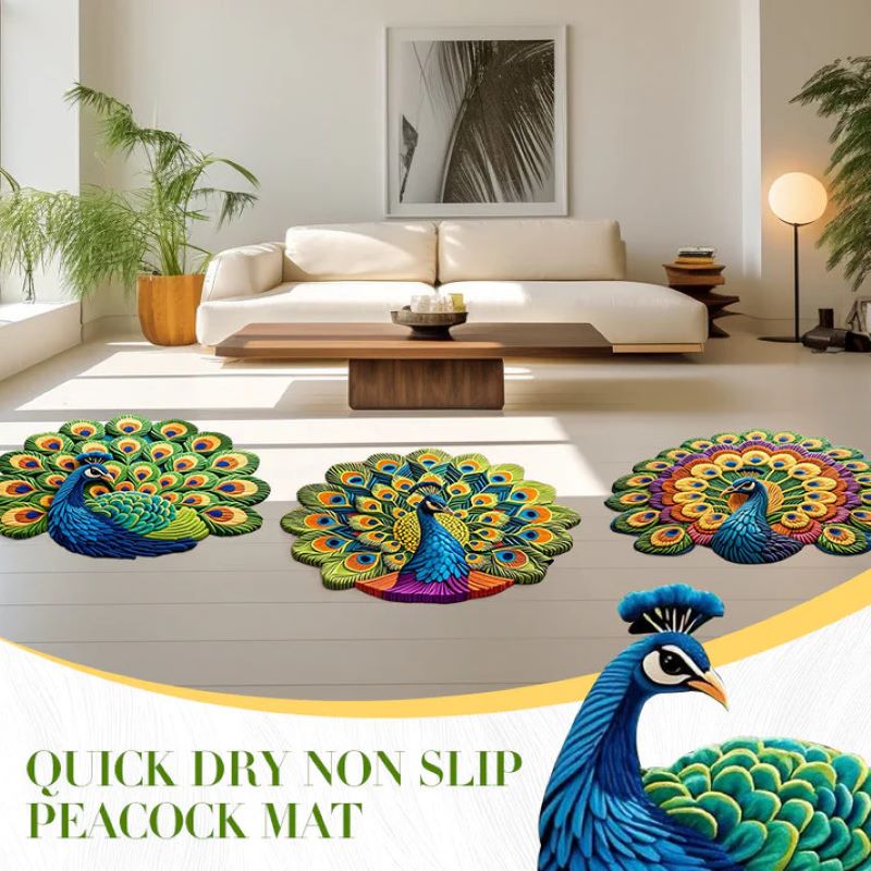 🦚 Quick-drying non-slip peacock floor mat