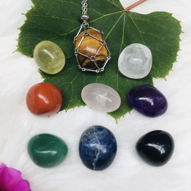 DIY Adjustable Natural Crystal Mesh Metal Bamboo Style Necklace