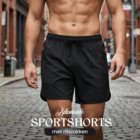 Breathable athletic shorts with zippered pockets