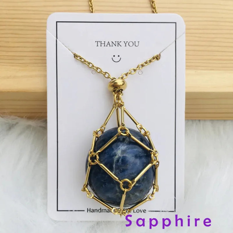DIY Adjustable Natural Crystal Mesh Metal Bamboo Style Necklace